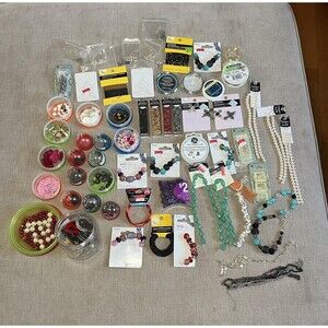 Large Lot Jewelry Making Supplies Beads Cord Wire Findings Charms Tools Craft